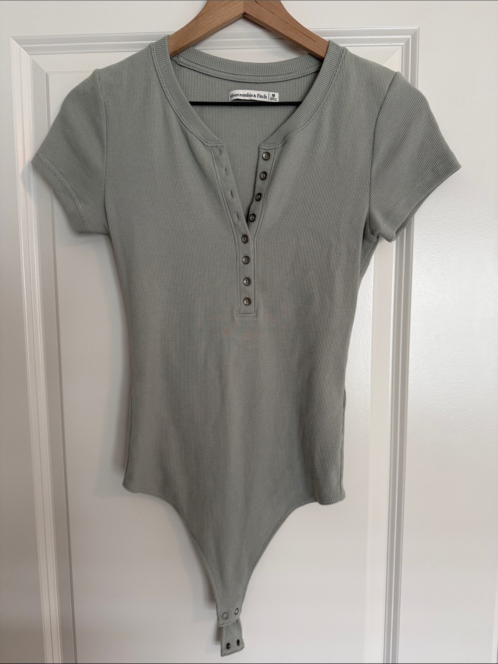 Abercrombie & Fitch Short Sleeve Henley Bodysuit in Sage